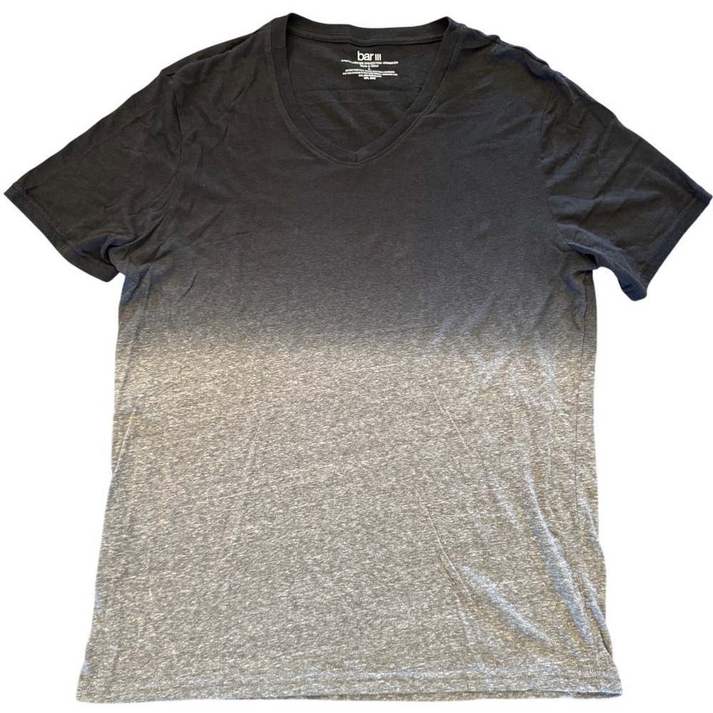 Bar III Mens Ombre Dip Dye V-Neck T-Shirt Black Grey Size L WPL 8046
